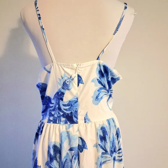 Blue And White Floral Maxi Dress Size Large - Picture 4 of 11